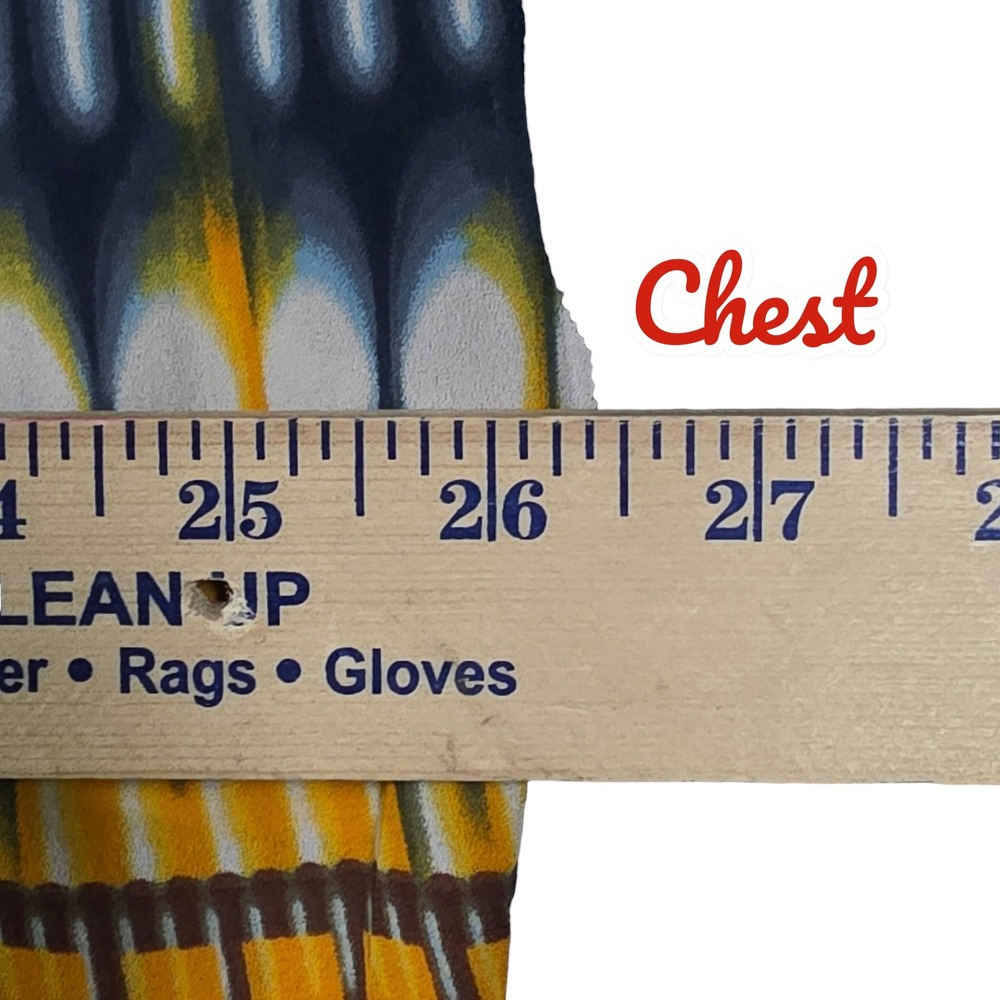 Love and Let Live Woman 2X Blue Yellow Ikat Geometric V-Neck Cap Sleeve Top - Picture 7 of 8